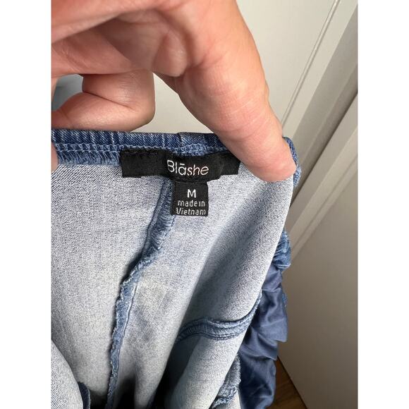 Blashe Women's Denim Button Front Off Shoulder Puff Sleeve Dress NEW ~ Size M - Picture 5 of 7